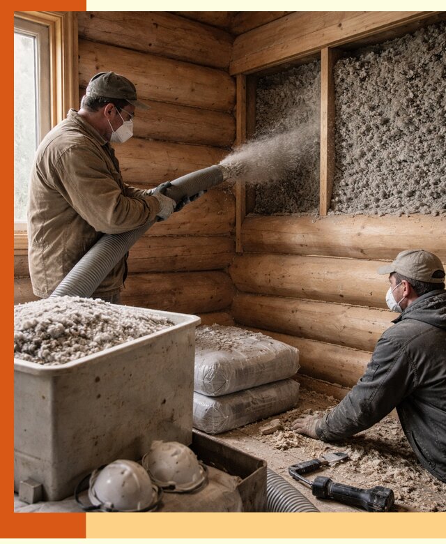 Утепление дома из бруса эковатой в мирном