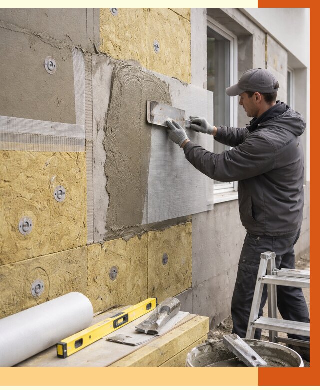 Утепление фасада под штукатурку в мирном от 4246 руб/м2 — монтаж пенопластом и минватой | ТепломастерМир