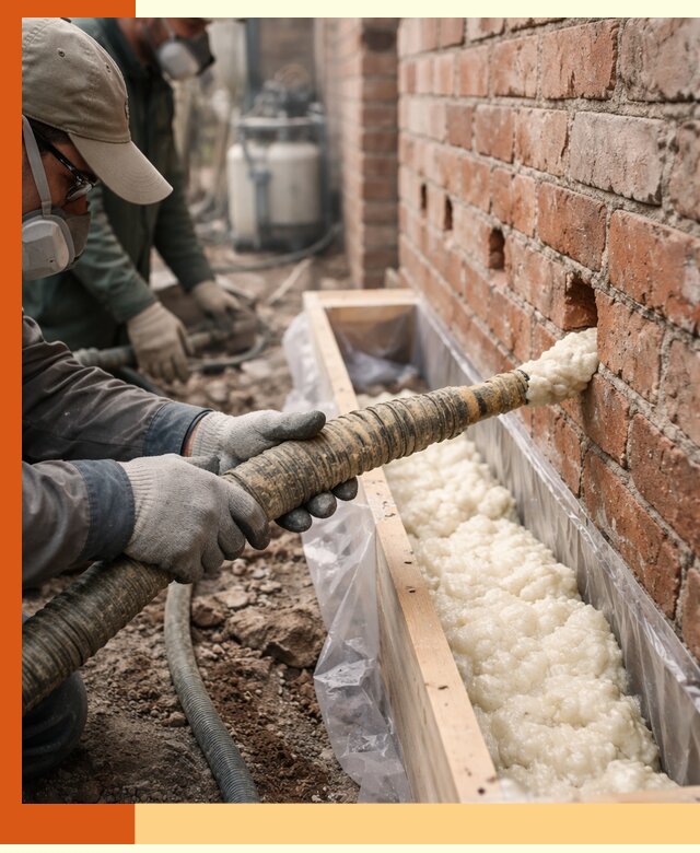 Заливка ППУ в пустоты кирпичной стены в мирном