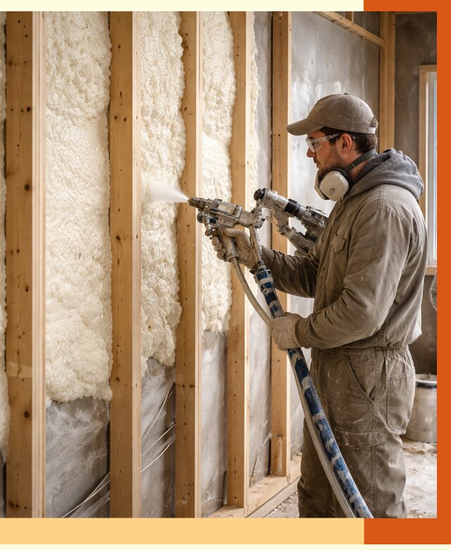 Утепление каркасной стены ППУ в мирном от 4296 руб./м2 под ключ | ТепломастерМир