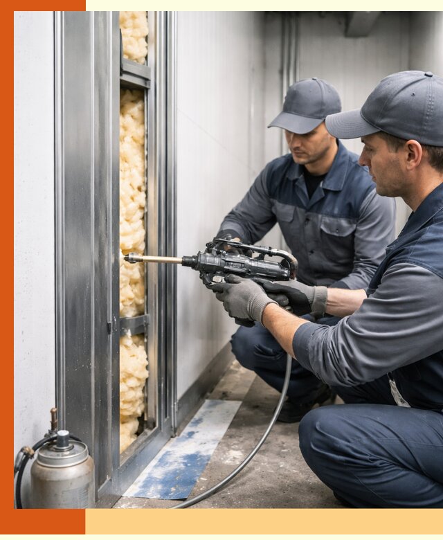 Заполнение пустот холодильных панелей в мирном специализированной пеной