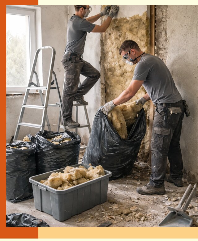 Демонтаж старого утеплителя и вывоз отходов в мирном