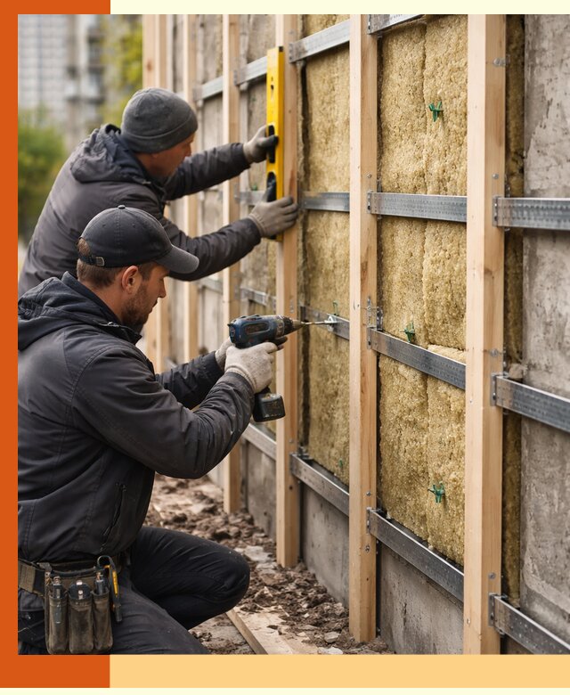 Монтаж обрешетки под утепление зданий и квартир в мирном